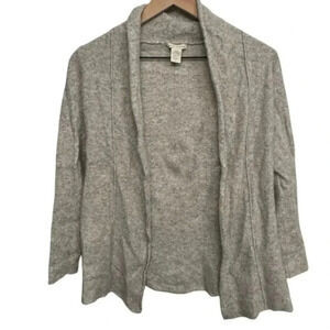 White + Warren 100% Cashmere Open Front Classic Minimalist ‎ Gray Cardigan Large